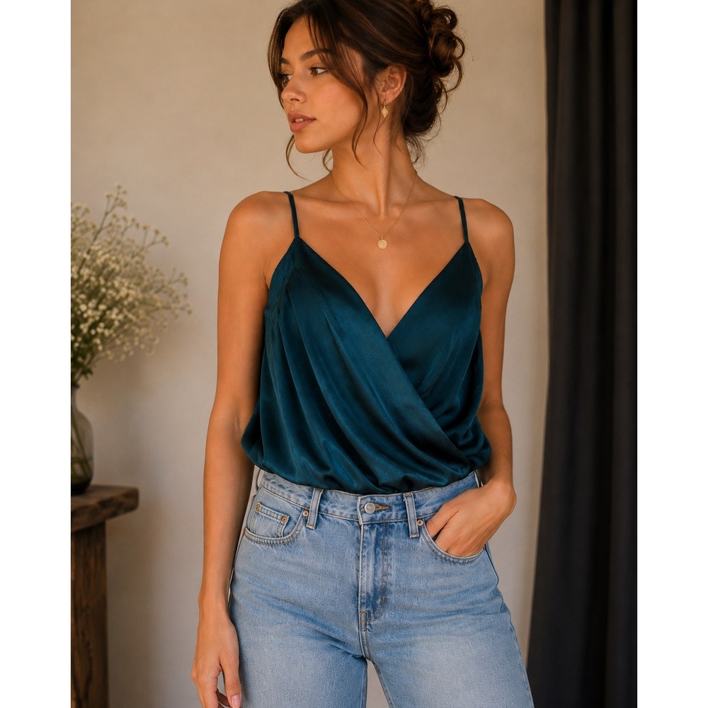 Lizard Thicket How Very Loved Blue-green Surplice Bodysuit Medium NWT